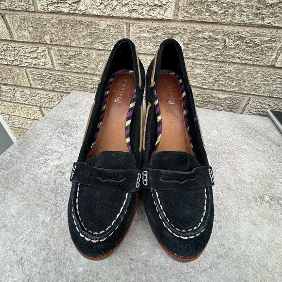 Sperry Top Sider Darlington Women's Sz 8 Suede Leather Loafer Pump Black Brown - Picture 2 of 8